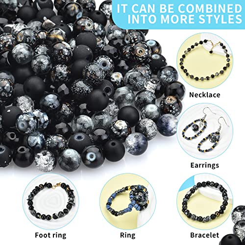 Image of Glass Beads for Jewelry Making Adults, Black Bracelet Beads Set, 900pcs Including 8mm Assorted Round Beads, 4mm Bicone Crystal Beads, 2-4mm Spacer Seed Beads for Phone Charm, Earring, Necklace