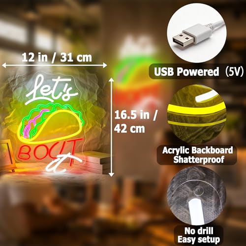 Image of Taccos Neon Sign for Wall Decor Light Up Sign Led Signs for Room Party Home Wall Decor USB Powered