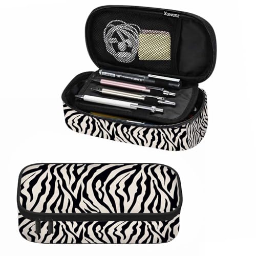 Xuwenz Zebra Stripes Pencil Case Organizer White Black Stripe Animal Fur Stationery Box Makeup Box...