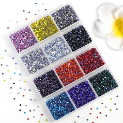 Image of Hotfix Rhinestones Mixed 12 Colors, SS6 /8640pcs | Mat:glass,2 mm, for Crafts Clothes, with Tweezers, Wax Pencils