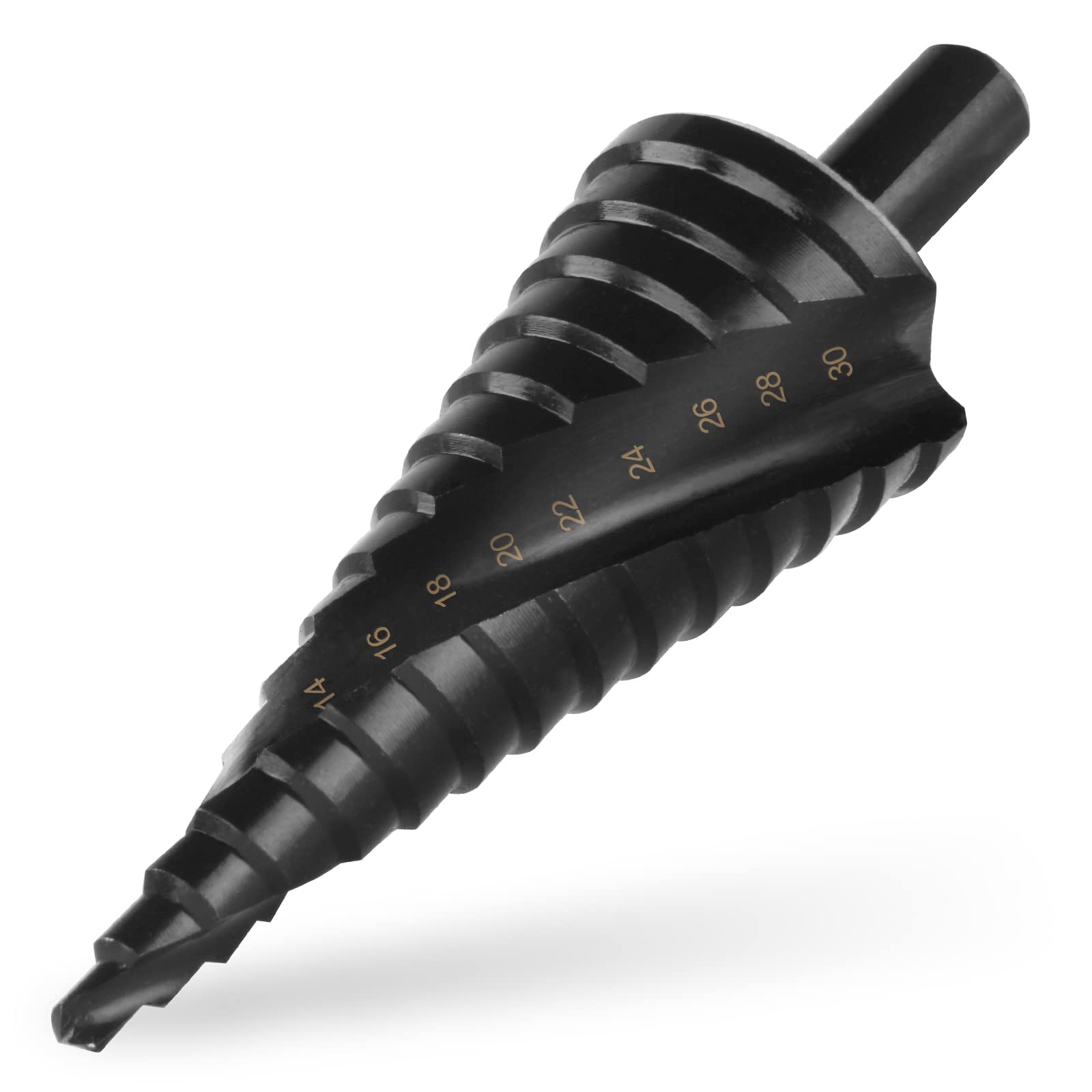 flintronic Broca Escalonada 4-32mm, 15 Pasos Broca Cónica HSS Titanio, Espiral Brocas Drill Bits con Vástago Triangular, Acero de Alta Velocidad, para Taladrar en Acero, Madera Latón, Aluminio, PVC