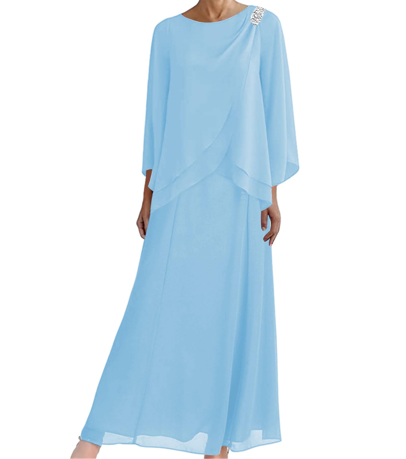 Mother of The Bride Dresses for Wedding-Long Evening Formal Dress Chiffon Wedding Guest Groom Dresses Tiered Beaded