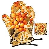 Photo Gallery set di 3 guanti da forno con foglie di bacche autunnali, guanti da forno trapuntati, 2 pezzi, 1 tappetino caldo da cucina per cucinare grigliate regalo decorativo di halloween Photo Gallery set di 3 guanti da forno con foglie di bacche autunnali, guanti da forno trapuntati, 2 pezzi, 1 tappetino caldo da cucina per cucinare grigliate regalo decorativo di halloween