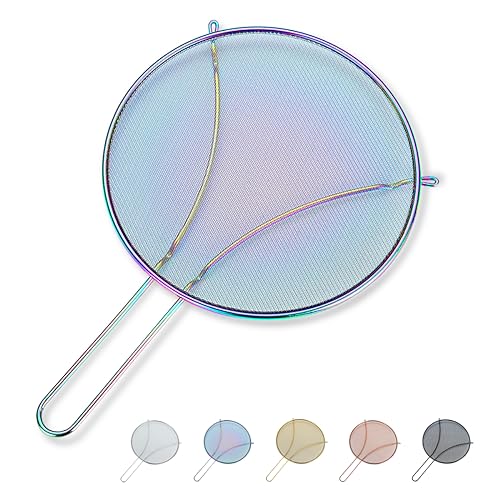 Evanda Coperchi antischizzo arcobaleno da 25 cm per cucinare, rete fine in acciaio inossidabile per padella, protezione antigrasso per padella per fermare gli schizzi di olio caldo