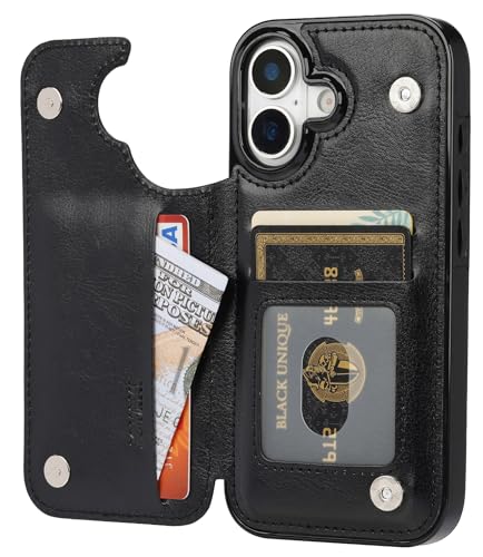 Housse iPhone 17 cuir synthétique noir étui portefeuille chic de 6,3" - 2