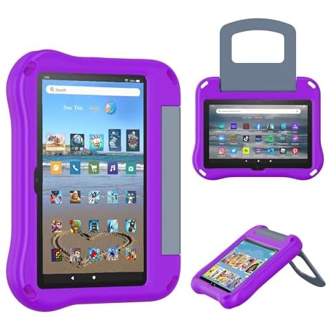8 Tablet Case for Kids(2024/2022/2020 Release,12th/10th Generation),Incompatible with iPad Samsung,Light Weight Shock Proof Friendly,Foldable Stand at Any Angle,Portable Handle Kid-Proof Case (Purple) Cover
