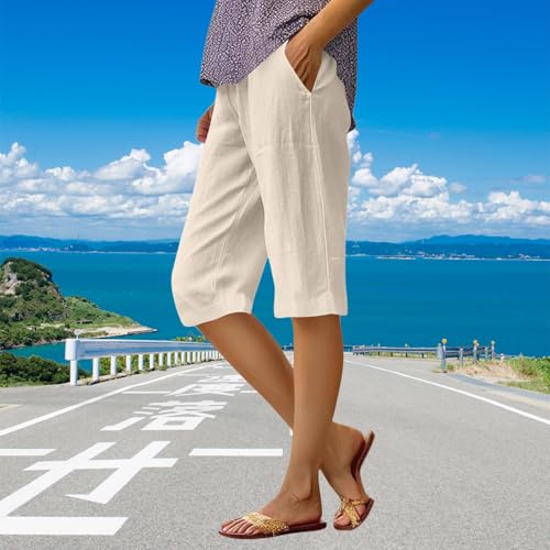 Pedal Pushers for Women, Lightweight Linen Capris for Women, Womens Shorts for Seniors Comfortable Breathable3