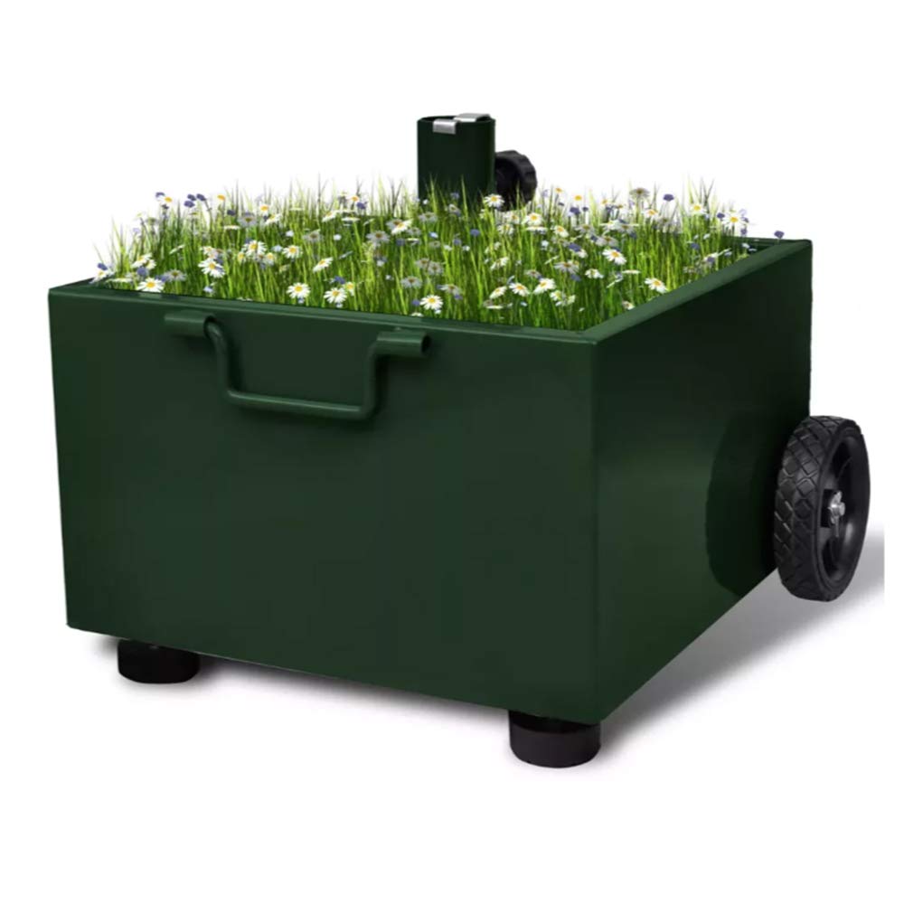 ZAMAX 2 in 1 Outdoor Umbrella Base and Planter Pot for Garden, Durable Metal Material Parasol Stand Holder with Easy Moving Wheels Castors and Handle (Green)