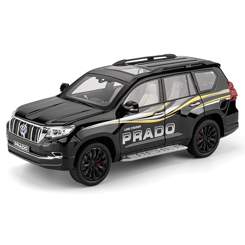 Image of Model Car Exclusive Alloy Metal Pull Back Die-cast Car Metal Pullback Toy car with Openable Doors & Light Music Best Gifts Toys Kids (1:18 Scale Toyota Land Cruiser Prado - Black)