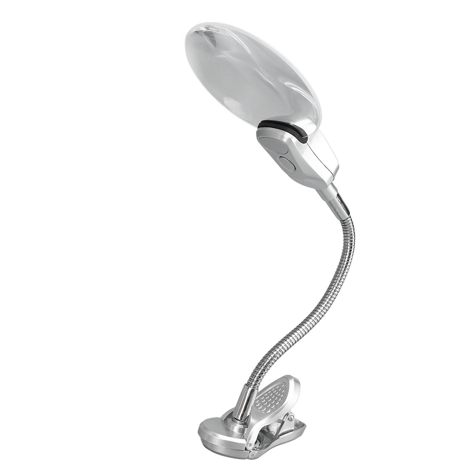 Magnifying Glass with Light, 5X Adjustable Flexible Gooseneck Clip On Magnifying Lamp with Stand and Clamp, LED Desk Lamp Hands for Reading Crafts Work, Battery Operated