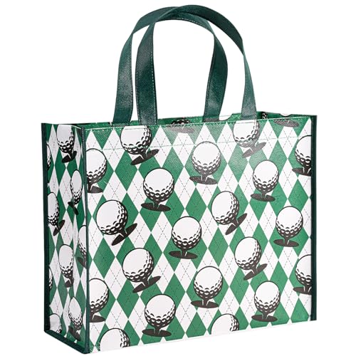 Loveinside 13' Large Golf Reusable Gift Bag, Green Argyle Golf Ball Pattern, Recycled Party Favor Bag For Men Boys, Sports Birthday, Sports Lovers, Team Celebration, Fathers Day, 13' X 5' X 10', 1 Pcs
