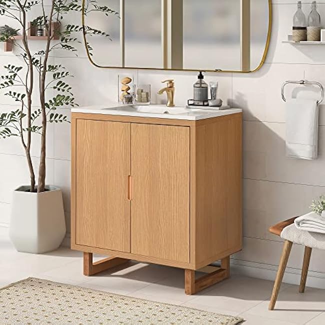 30 Inches Bathroom Vanity Set with Sink Combo Cabinet ¨C Solid Wood Frame, 2 Doors, Burly Wood Finish ¨C Stylish Storage for Bathroom Living Room