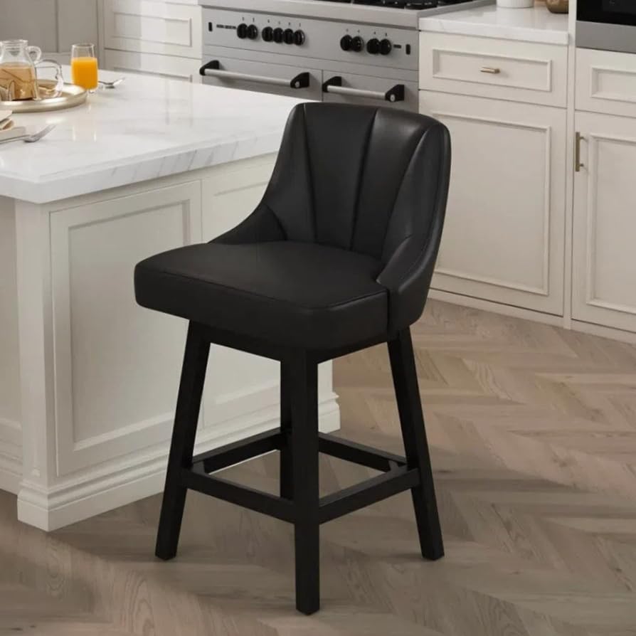 Image of YaFiti Bar Stool with Backs 1 Pcs, 26 inch Counter Height Bar Stools, Modern PU Leather Extra Upholstered Swivel Barstools with Square Solid Wood Legs for Kitchen Island, Black