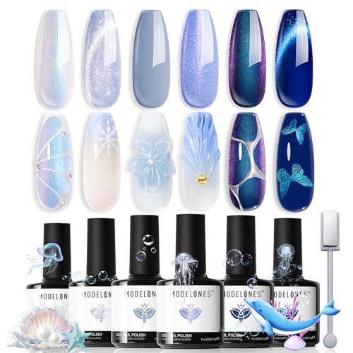modelones Gel Nail Polish Set, 6 Colors Winter Icy Blue Collectio...