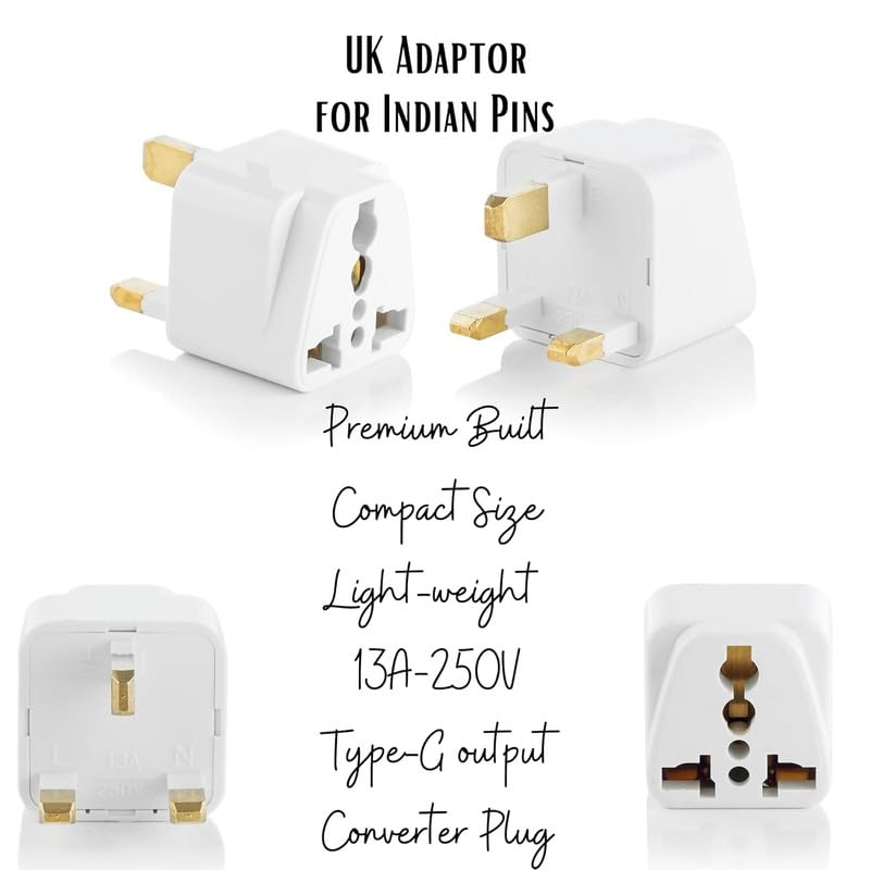 Image of India to UAE, Hong Kong, Dubai, UK Adapter - Type G Plug Adapter Perfect for Laptop, Camera, Chargers - Travel Adapter UK 10-13amp.250V