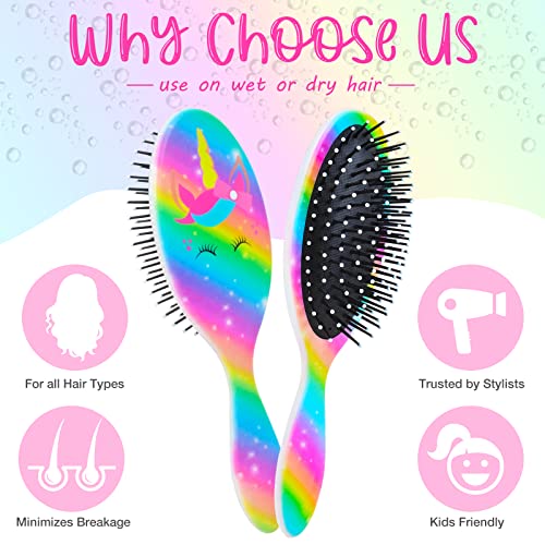 Girls Hair Brush, Kids Detangle Hair Brush For Curly Hair, Wet/Dry Hair Brush For Women, Pain Free Hair Brush For Thick Hair (Rainbow Unicorn) #TOP2