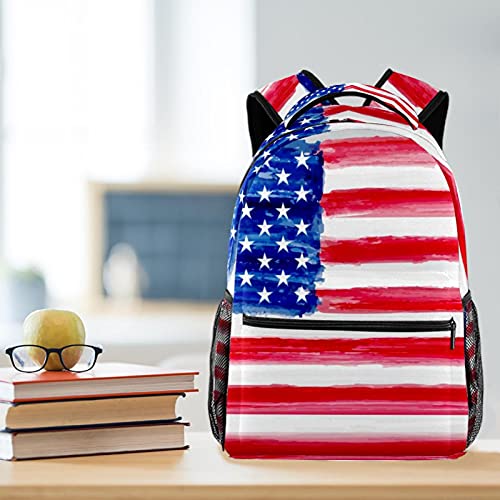 Sac à dos durable motif drapeau USA multicolore avec compartiments étudiants