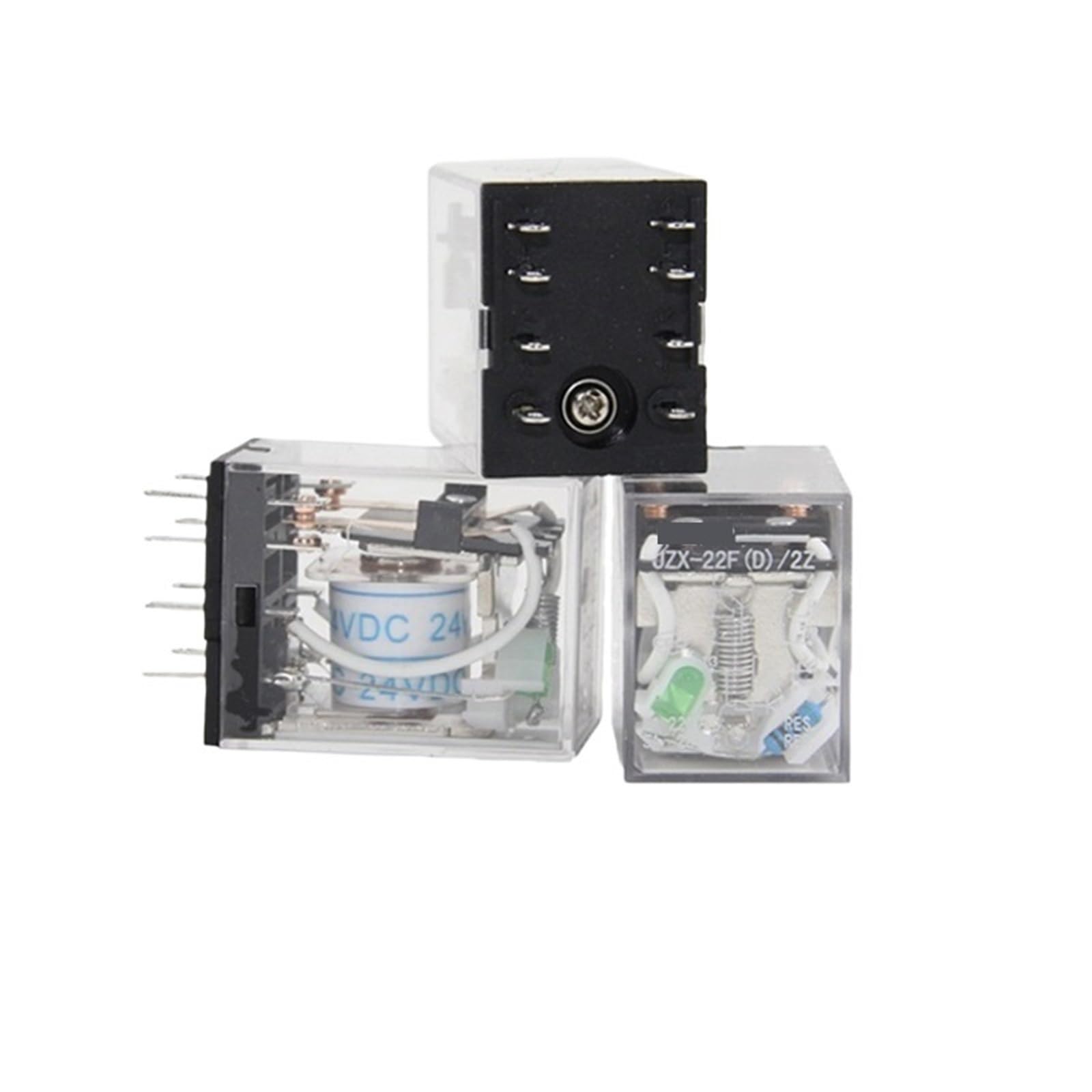 Mini relé JZX-22F-4Z de 4 contactos conmutados con base y piloto indicador DC 24V