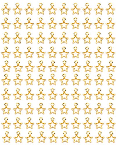 Umankiy Mini Hollow Star Charms Alloy Metal Little Star Dangle Charms for DIY Bracelet Pendant Keychain Necklace Jewelry Making DIY Crafting Business, 14x10mm, 100PCS (Gold)