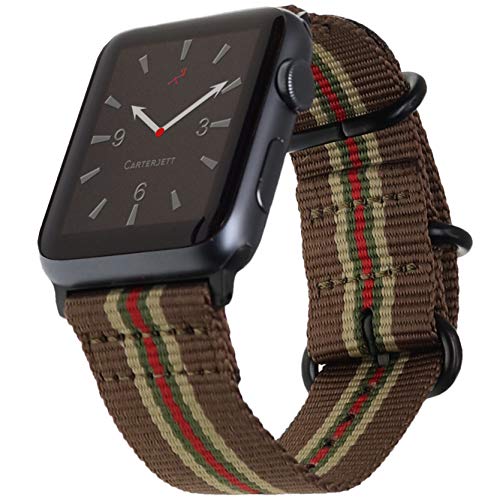 Carterjett Compatible with Apple Watch Band 44mm 42mm XXL Nylon Vegas Stripe Replacement iWatch Bands XL Retro Brown Sport Strap Extra Large Hardware for Series 6 5 4 3 2 1 (44 42 XXL Vegas Stripe)