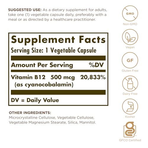 Vitamin B-12 500mcg Solgar 100 Caps - image 2