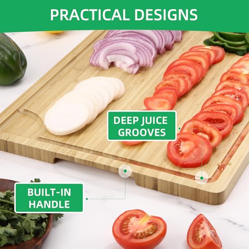 GarveeHome 20" Large Cutting Board, Bamboo Wood Cutting Board for Kitchen with Handles and Juice Groove, Reversible Chopping Board for Meat, Cheese Board Charcuterie Serving Tray, 20 x 14 Inch