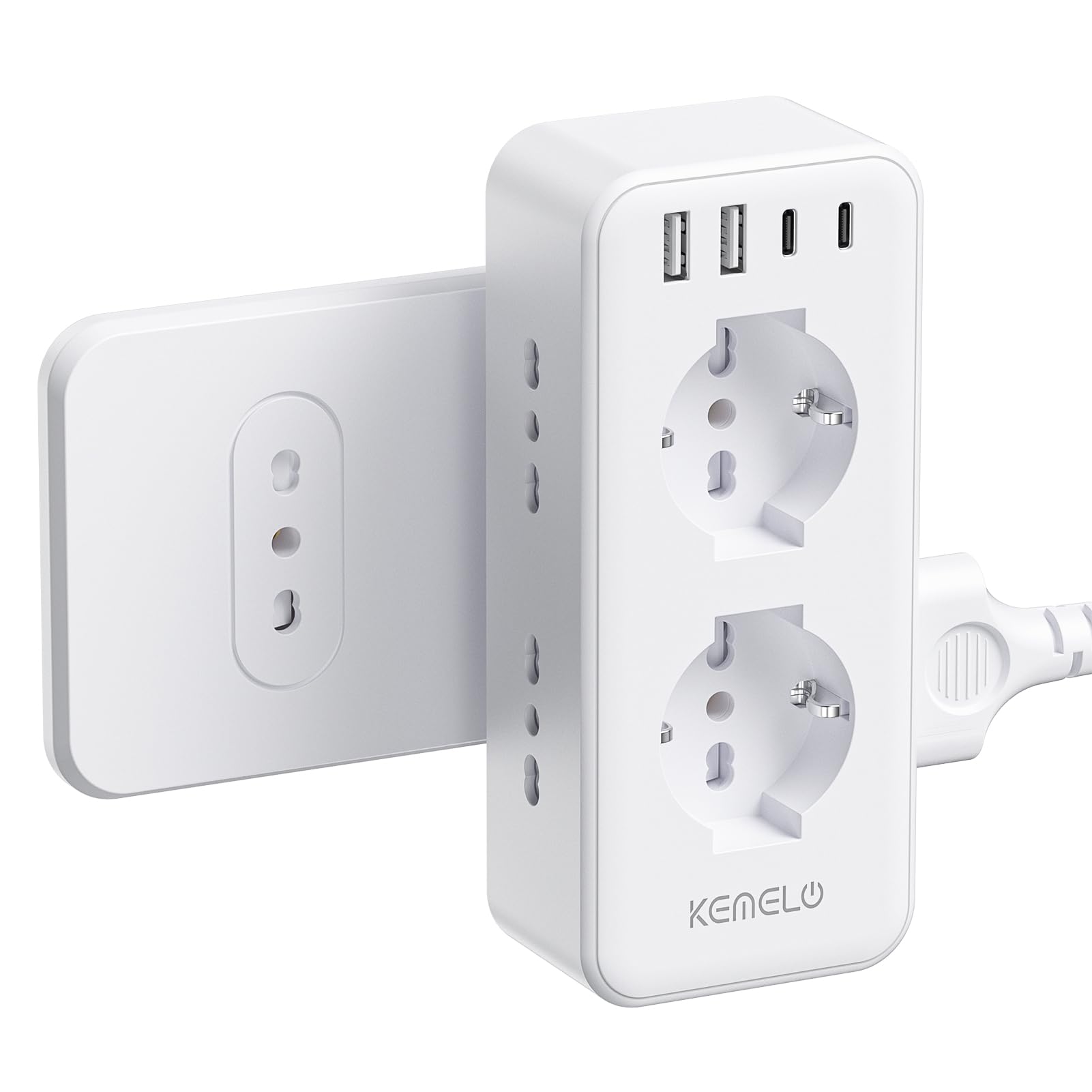 Multiprise murale avec 6 prises universelles 10/16 A ITA et Schuko, multiprise murale avec 2 USB A+2 USB C, prise électrique plate peu encombrante avec interrupteurs pour bureau, maison