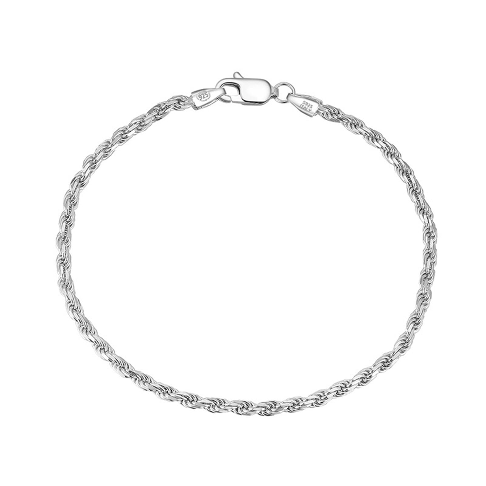 Braccialetti Donna Argento, Bracciale a Catena in Corda 16,5/18/19/20 cm in Argento 925 per Donna
