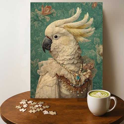 Royal Cockatoo Portrait Animal Jigsaw Puzzle - 500 Pieces Wooden Puzzle for Adults, Wall Art Gift, Finished Size: 20 x 15 Inch