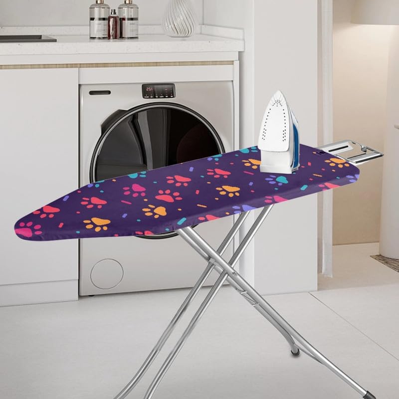 Daulesho Purple Cartoon Dog Paw Steam Ironing Board Cover Colorful Cat Paws Stain Resistant Iron Board Cover Cute Animal Footprint Elastic Edge and 3 Hook and Loop Fasteners