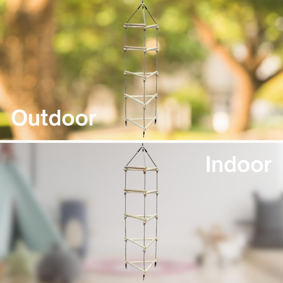 h2i Touwladder voor kinderen | Klimladder met 16 houten sporten | Hangladder van hout | Touwladder incl. karabijnhaak | Outdoor klimspeelgoed | Hoogte 560 cm