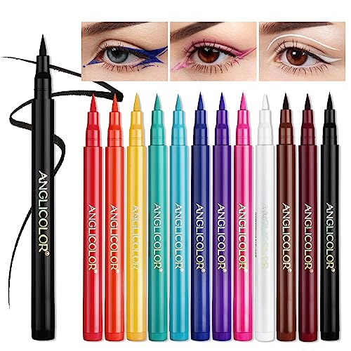 Anglicolor Liquid Eyeliner Matte 12 Colors, Colored Liquid Eyeliners Set Waterproof Long Lasting, High-Pigmented Smudgeproof Colorful Eyeliners Pen Makeup Gift Kit For Women #TOP7