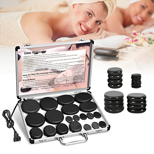 20 PCS Basalt Hot Stones Set Hot Rocks Massage Stones Kit with Heater Box for Professional or Home spa, Relaxing, Healing, Pain Relief