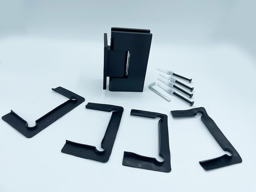 SHS Heavy Duty Wall-to-Glass Frameless Shower Door Short Back Plate Hinge for 3/8''-1/2'' Glass, Matt Black, Solid Brass, 3 Year Warranty