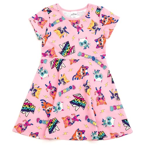 Disney Super Kitties Toddler Girls Allover Print French Terry Fit and Flare Dress SuperKitties Pink 2T