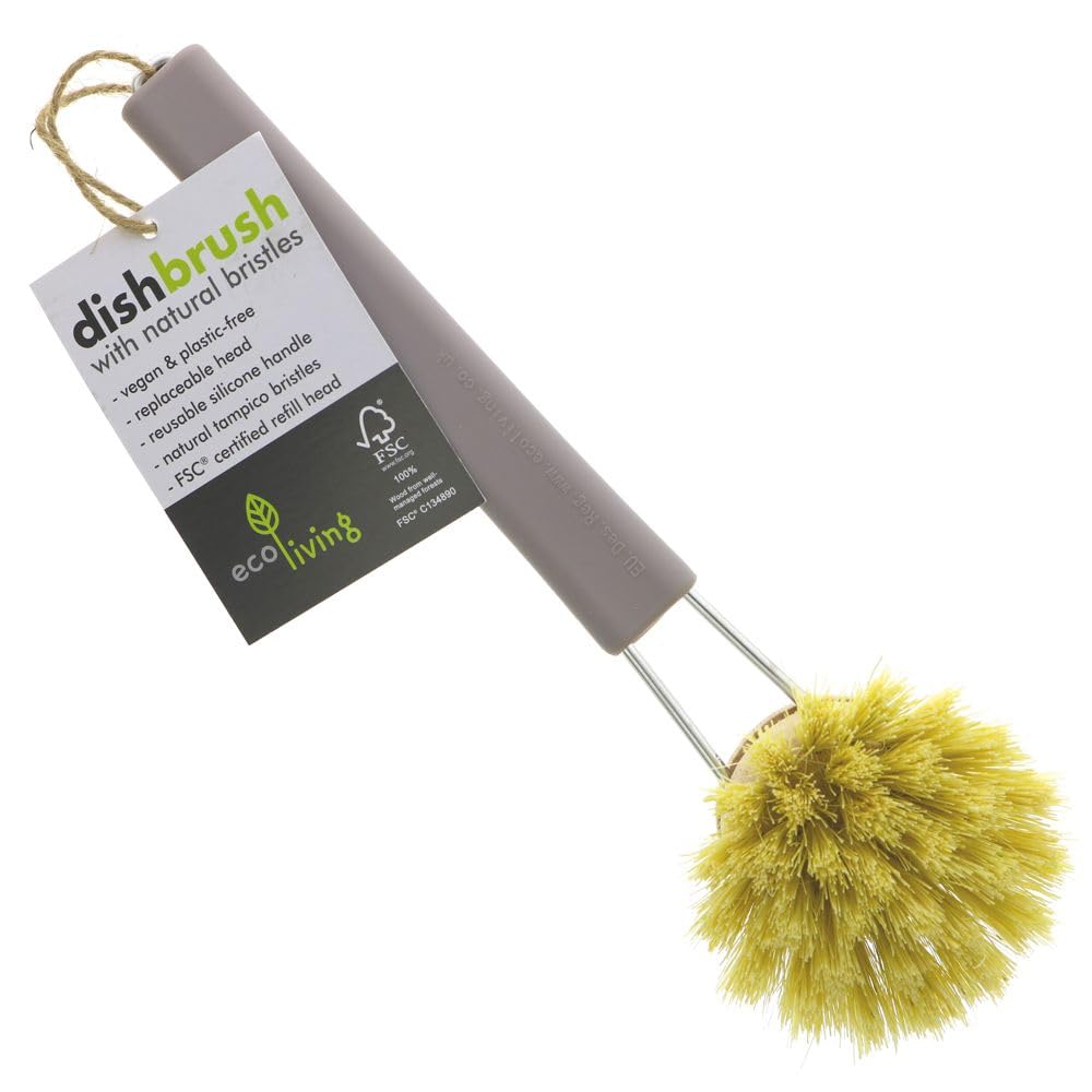 Eco Living Burgundy,Grey Eco Plastic Free Dish Brush, 100% Plastic Free, Suitable For Vegans. (Grey)