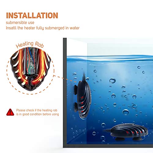 Orlushy 100W Mini Submersible Aquarium Heater with External Temp Controller and Built-in Thermometer for Small Fish Tank - Image 6