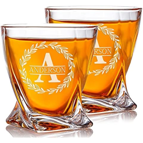 Personalized Whiskey Glass Set of 2 - Customized in USA Twisted Glasses - Premium Gift for Him, Men, Husband, Boyfriend, Groomsmen - Ideal for Any Occasion - Anniversary, Birthday, Retirement, Wedding Cover