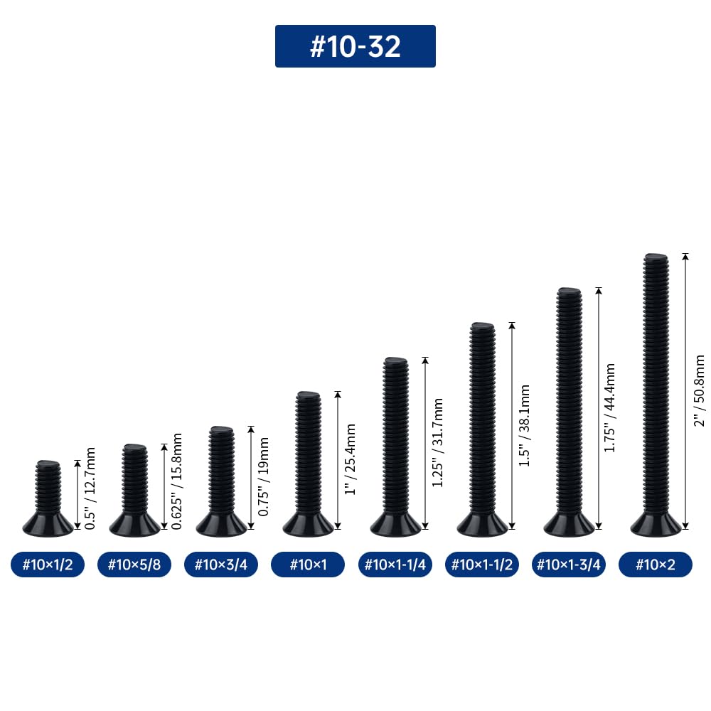 #10-32 x 3/4" Black Flat Head Socket Head Screws (5000 pcs), 304 Stainless Steel 18/8, Countersunk Head, Allen Hex Drive, Full Thread, Fayeploo (with Hex Wrench)