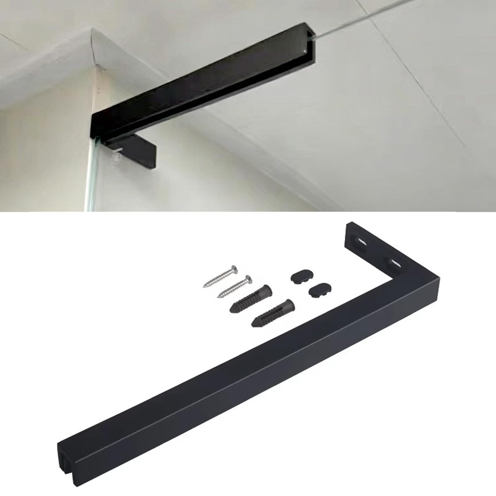 Barra de soporte de vidrio de ducha sin taladro, barra de soporte fija en forma de L, soporte estabilizador fácil de instalar para mampara de ducha de baño