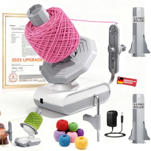 5.0 Upgraded Electric Yarn WinderTop1 RPM German MotorS-Grade Precision Gears Wool Yarn Ball Winder Compact Automatic for Crocheting Super Strong Tension Ideal for Home and Studio (Gray White)
