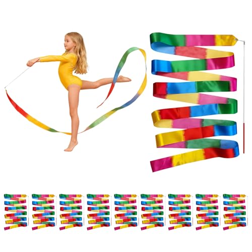 10 cintas de danza, 2 m, gimnasia, danza, rítmica, remolino, con varita hitmica, para carnaval, circo, juguetes para niños, al aire libre, regalo de cumpleaños para niños