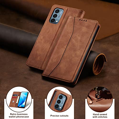 Image of Jasonyu Flip Wallet Case for OnePlus Nord N200 5G,Leather Magnetic Folio Cover with Card Holder,Kickstand - TPU Shockproof Durable Protective Phone Case,Brown