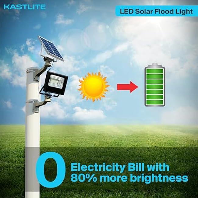 KastLite Solar Flood Light Fence/Security Floodlight Spotlight 10W 80 Watt Equiv. 5000K