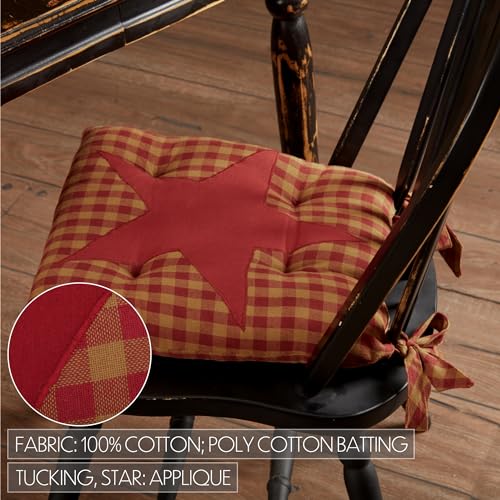 VHC-Brands-Star-Cotton-Primitive-Tabletop-Kitchen-Tie-Backs-Appliqued-Square-Chair-Pad-King-Burgundy-Red VHC Brands Star Cotton Primitive Tabletop Kitchen Tie Backs Appliqued Square Chair Pad King Burgundy Red