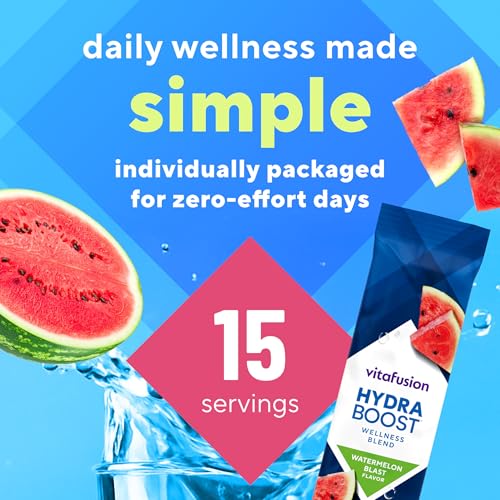 Vitafusion Hydraboost Drink Powder Packets, Electrolytes Support Daily Hydration, Vitamins Support Cellular Energy & Immune Health, Prebiotic Fiber Supports Gut Health, Watermelon Blast, 15 Sticks - image 7