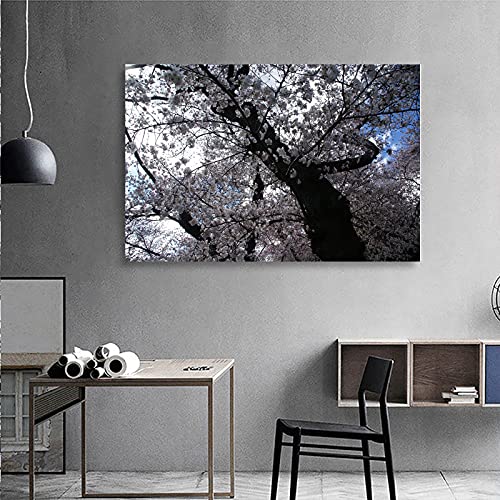 Toile cerisier japonais abstrait pour grand salon chic et moderne