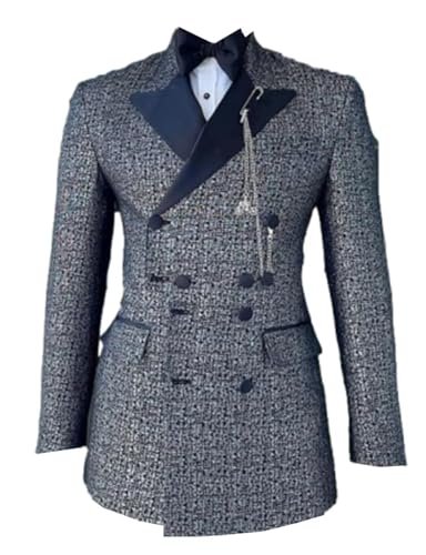 Men's Jacquard Suit Jacket Double Breasted Peak Lapel Wedding Casual Dinner Blazer