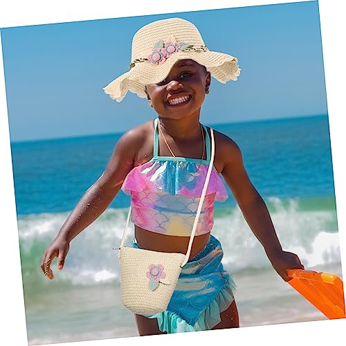 BESTYASH 1set Boy Girl Girls Beach Straw Hat with Tote Bag Sun Cap Adorable Straw Design for Outdoor Activities and Parties3