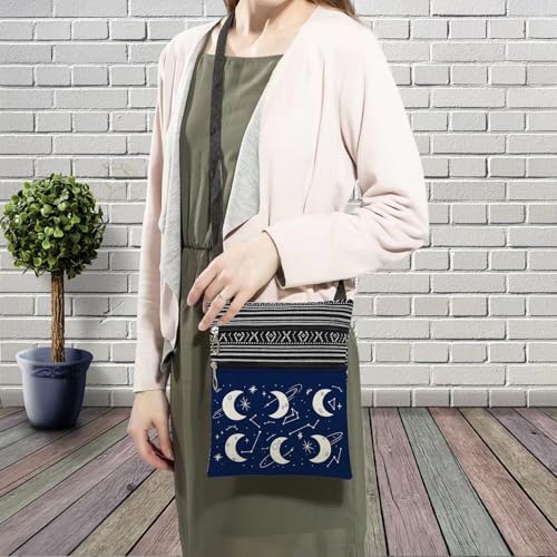 Tarot Moon Star Messenger Bag Small Ethnic Pattern Printed Adjustable Strap Crossbody Zipper Bag Tarot Moon Star Phone Bag Wallet Cute Shoulder Handbag for Women Friends3